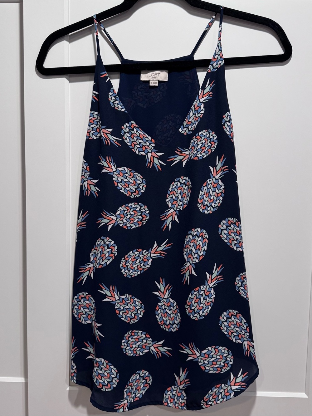 LOFT Navy Pineapple-Print Spaghetti Strap Tank